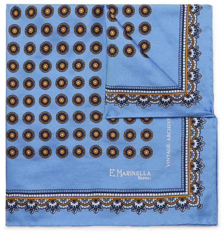 Photo: E.MARINELLA - Printed Silk-Twill Pocket Square - Blue