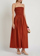 Matteau Shirred Cotton-poplin Midi Dress Red