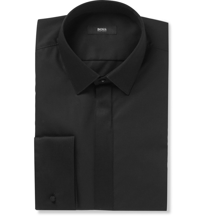 Photo: Hugo Boss - Black Slim-Fit Cotton-Poplin Tuxedo Shirt - Men - Black