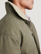 Neighborhood - N-1 Fleece-Trimmed Logo-Print Padded Cotton Jacket - Green