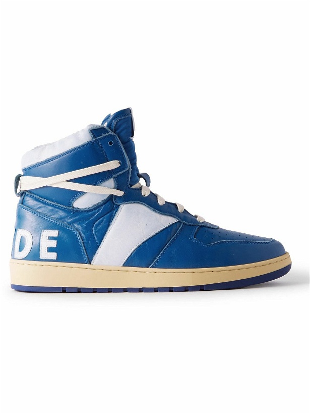 Photo: Rhude - Rhecess Logo-Appliquéd Leather High-Top Sneakers - Blue