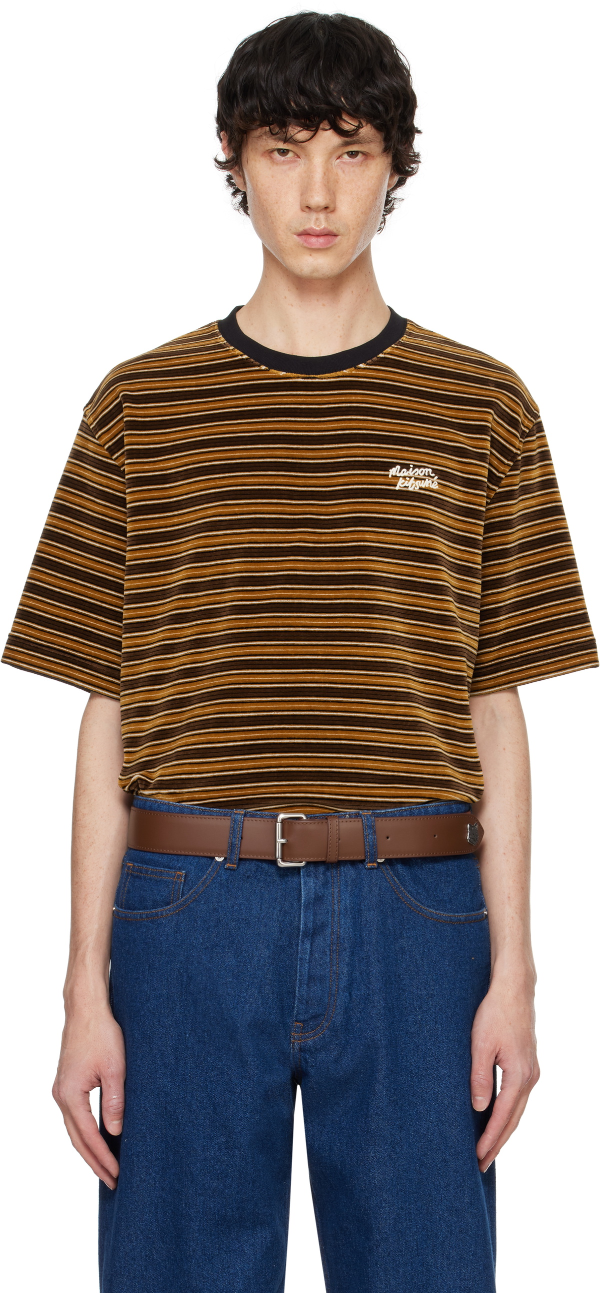 Maison Kitsuné Brown Striped Velvet Oversize T-shirt Maison Kitsune