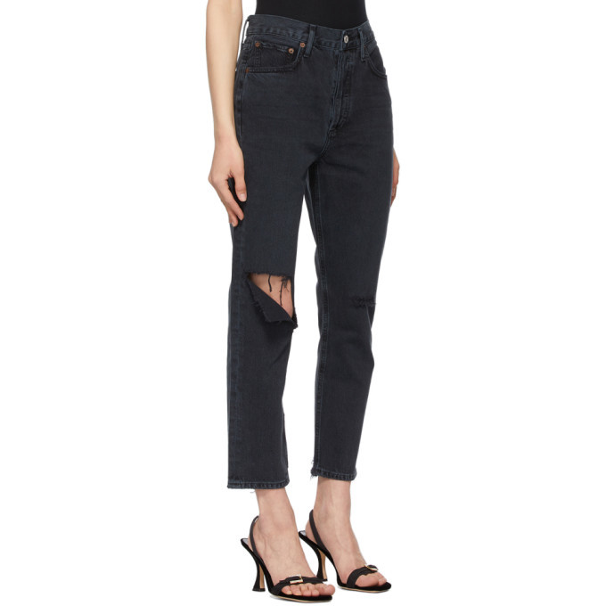 AGOLDE Black Riley High Rise Straight Crop Jeans AGOLDE