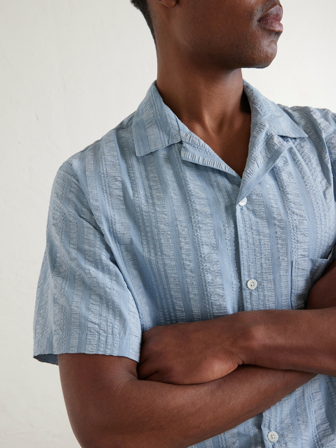 Portuguese Flannel - Prana Camp-Collar Striped Cotton Shirt - Blue