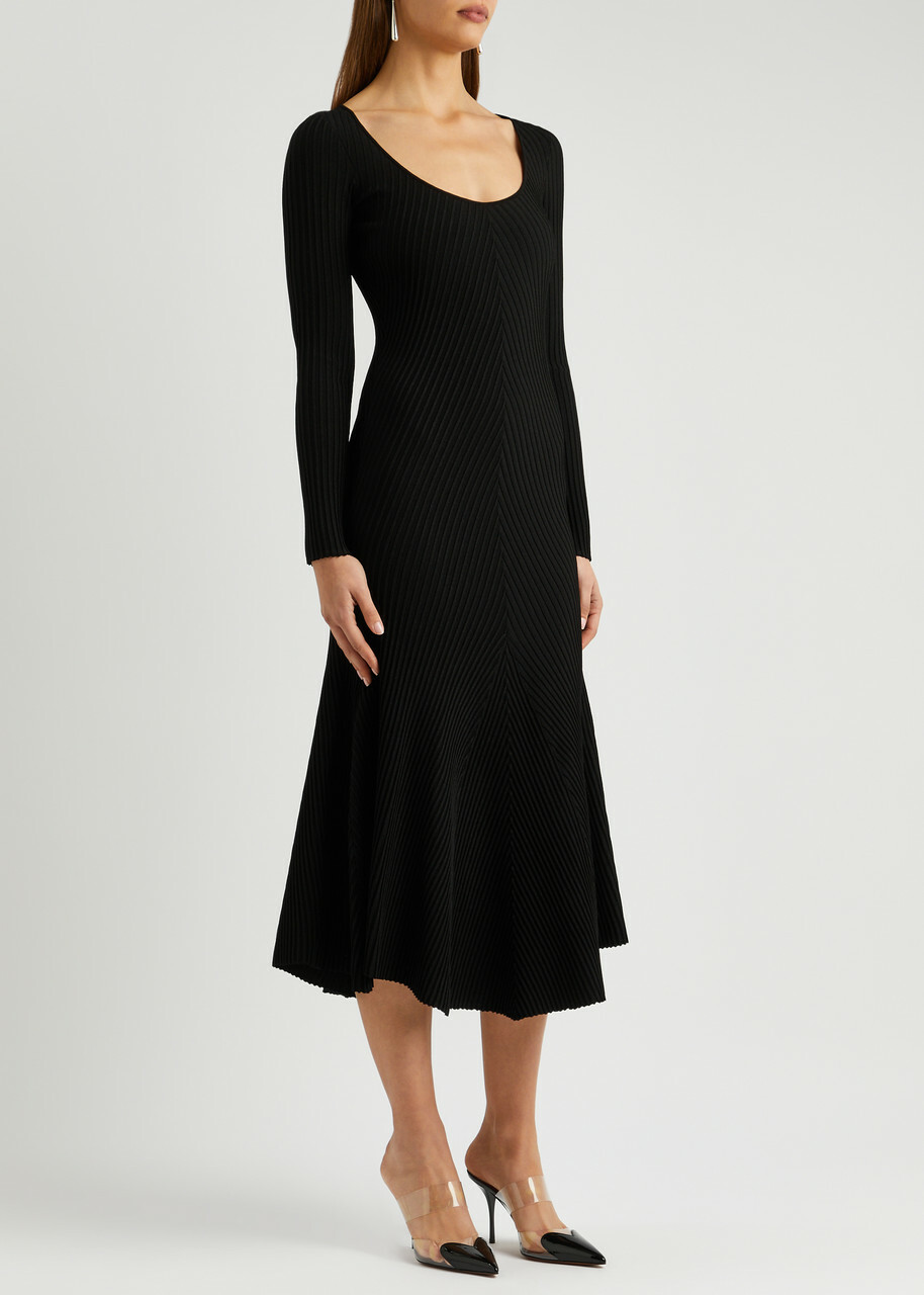 Alaa Ribbed Stretch-knit Midi Dress Black ALAA