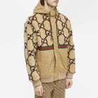 Gucci Men's Jumbo GG Fleece Panel Hooded Jacket in Beige