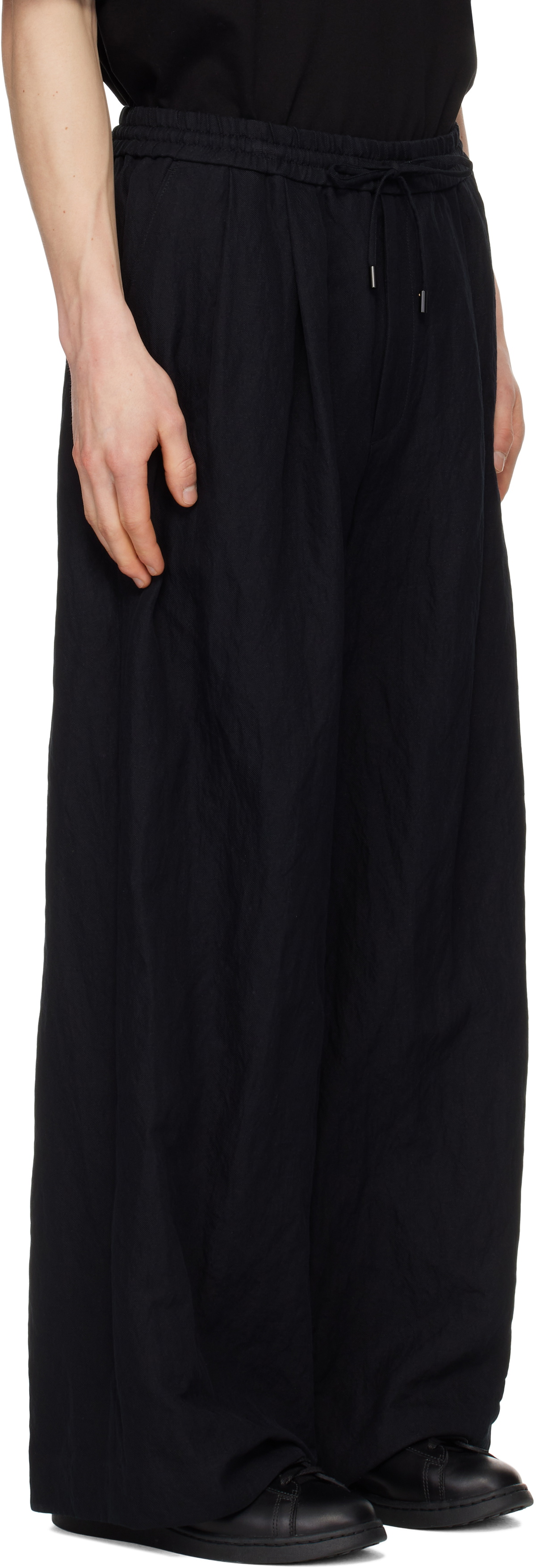 Juun.J Black Cotton-Linen Blended Trousers