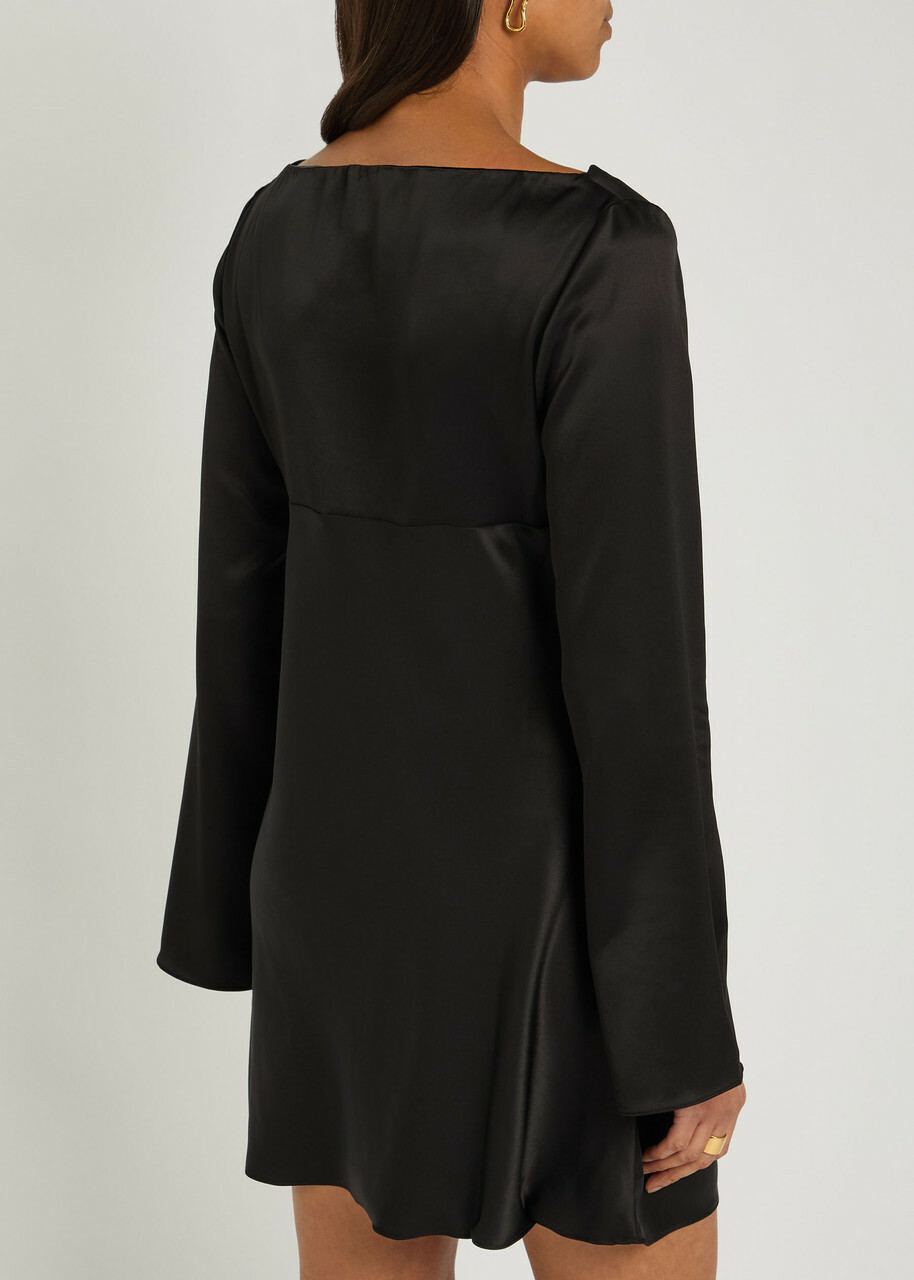 Reformation Pike Draped Satin Mini Dress Black