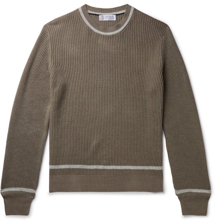 Photo: Brunello Cucinelli - Ribbed Linen and Cotton-Blend Sweater - Green