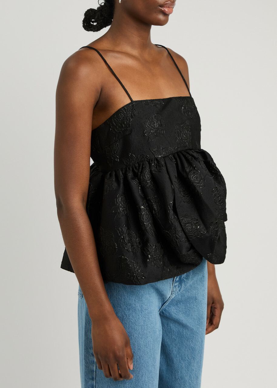 ROTATE ロテート ワンピース Floral draped jacquard 992404 Rotate Birger Christensen Floral-jacquard Draped top Black