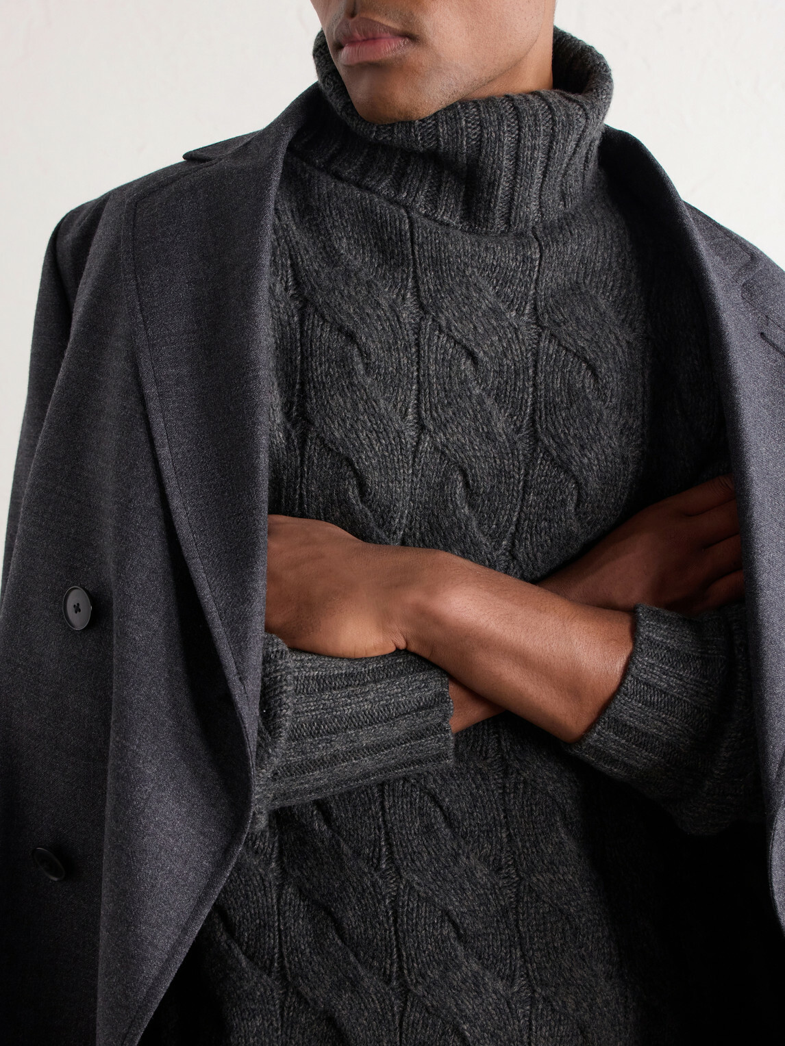 N.PEAL - Cashmere Cable-Knit Rollneck Sweater - Gray