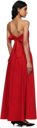 St. Agni Red Gathered Strapless Tie Back Maxi Dress