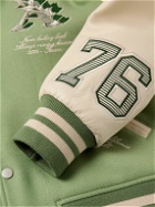 AMIRI - MA Angel Embellished Melton Wool-Blend Twill and Leather Varsity Jacket - Green