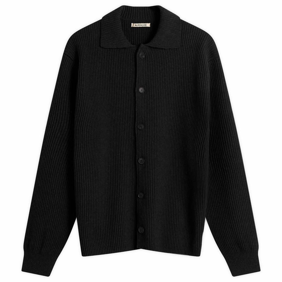 Auralee Men's French Merino Rib Cardigan in Light Blue Auralee