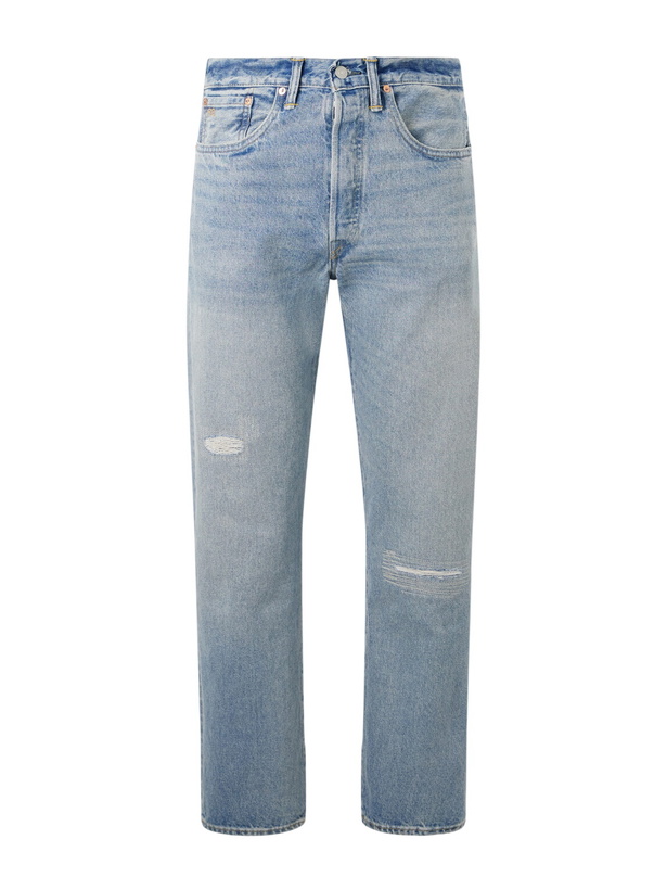 Photo: RRL - Straight-Leg Logo-Embroidered Distressed Jeans - Blue