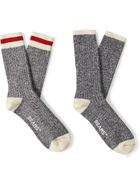 BEAMS PLUS - Two-Pack Striped Mélange Cotton-Blend Socks - Blue