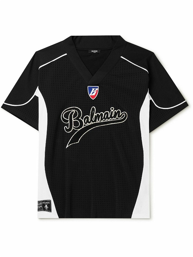Photo: Balmain - Hockey Oversized Logo-Appliquéd Mesh T-Shirt - Black