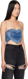 AREA Blue Patchwork Heart Bandeau Denim Top