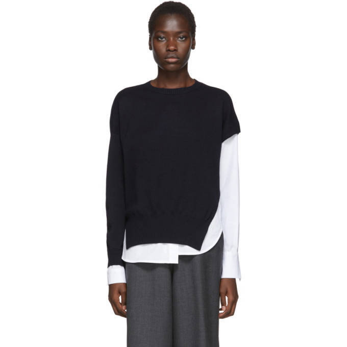 Enfold Navy and White Layered Pullover Sweater Enfold