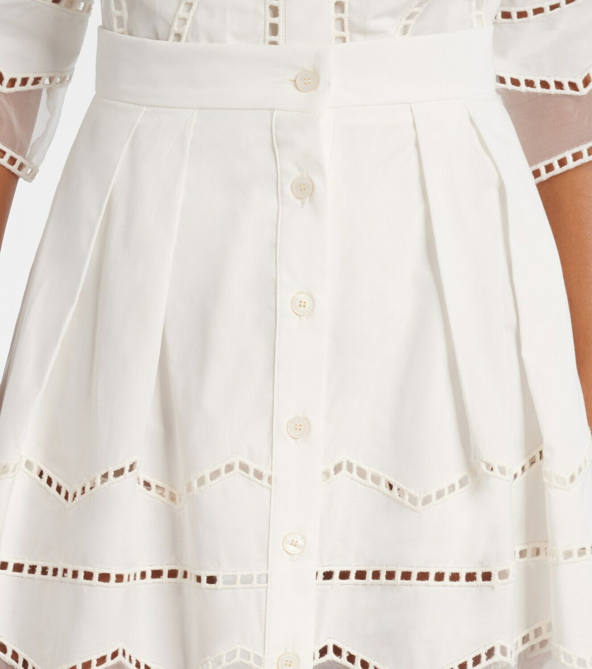 Elie Saab Organza-trimmed cotton midi skirt