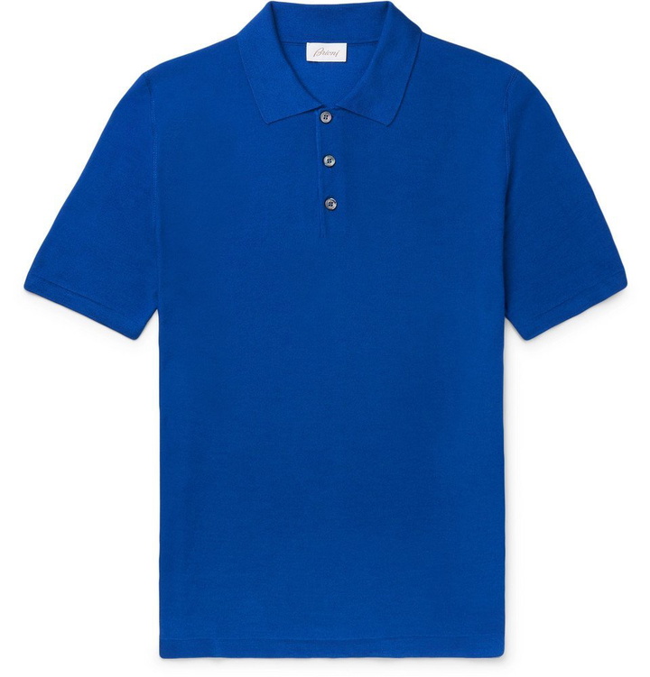 Photo: Brioni - Slim-Fit Knitted Silk Polo Shirt - Men - Blue