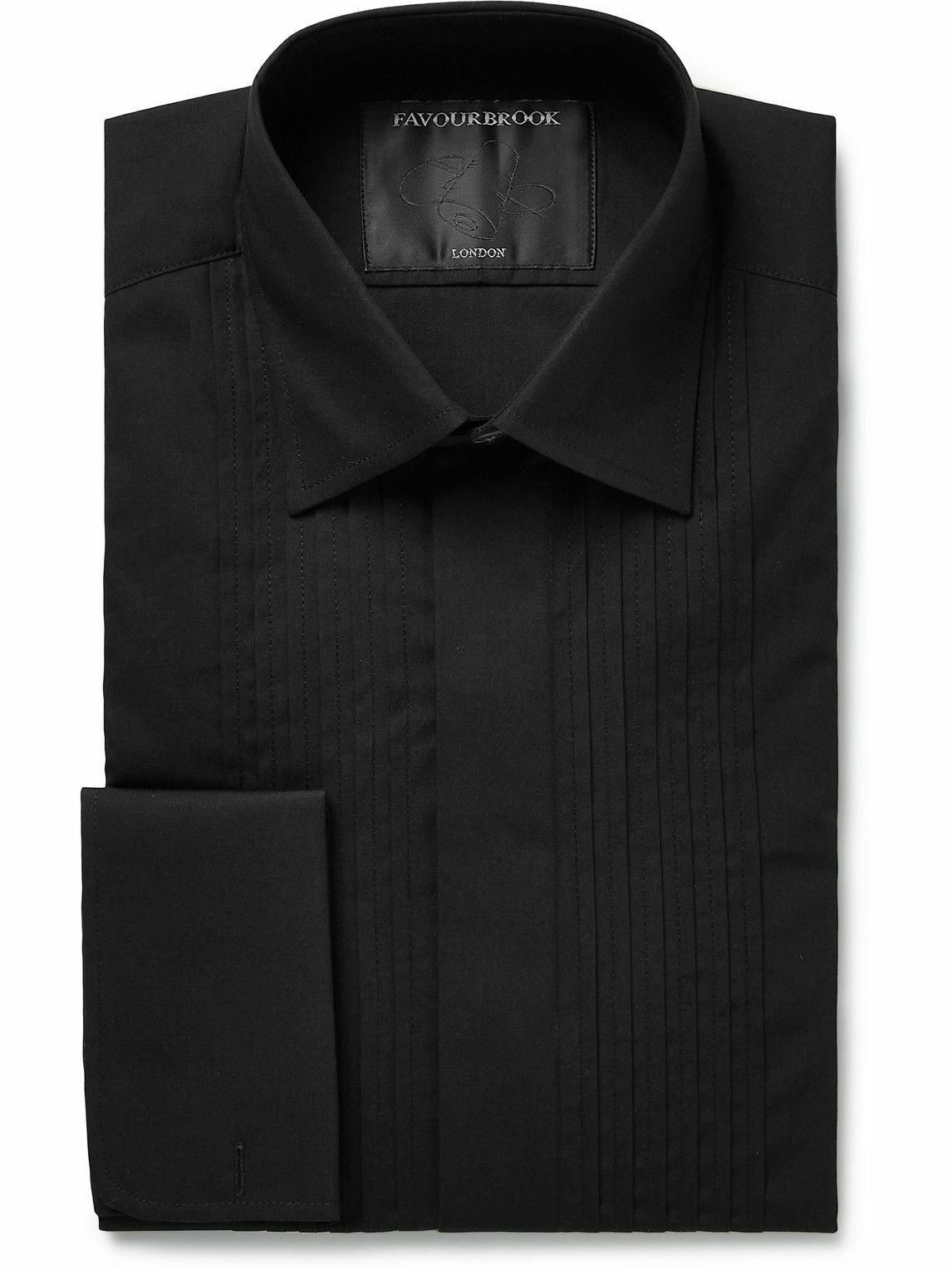 Photo: Favourbrook - Pleated Double-Cuff Cotton-Poplin Tuxedo Shirt - Black