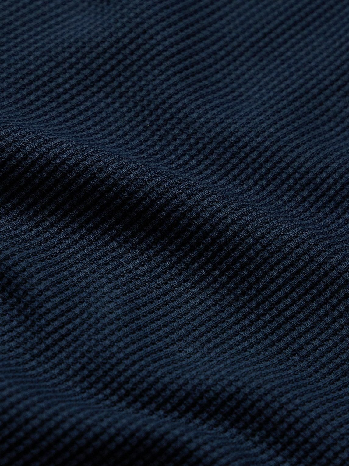 Blue Waffle-knit cotton Henley top, Sunspel
