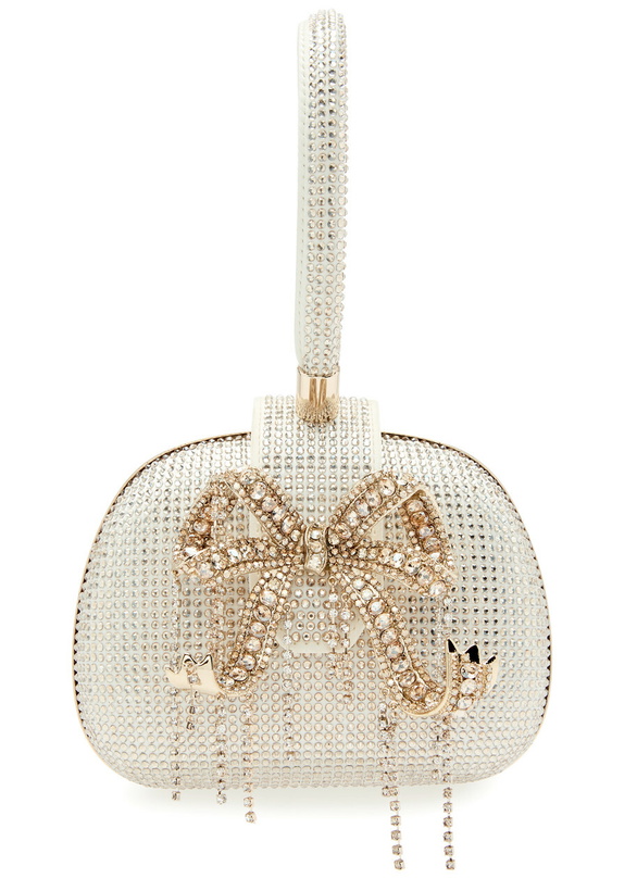 Photo: Self-portrait Bow Crystal-embellished Satin top Handle bag - Cream - One Size