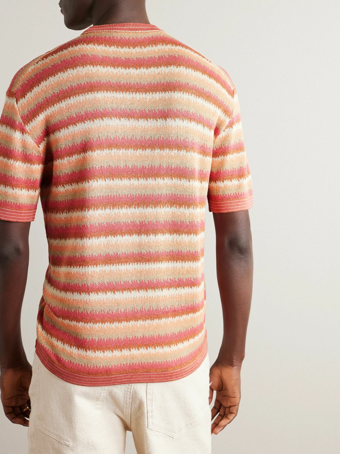 PIACENZA 1733 - Jacquard-Knit Silk and Linen-Blend T-Shirt - Orange