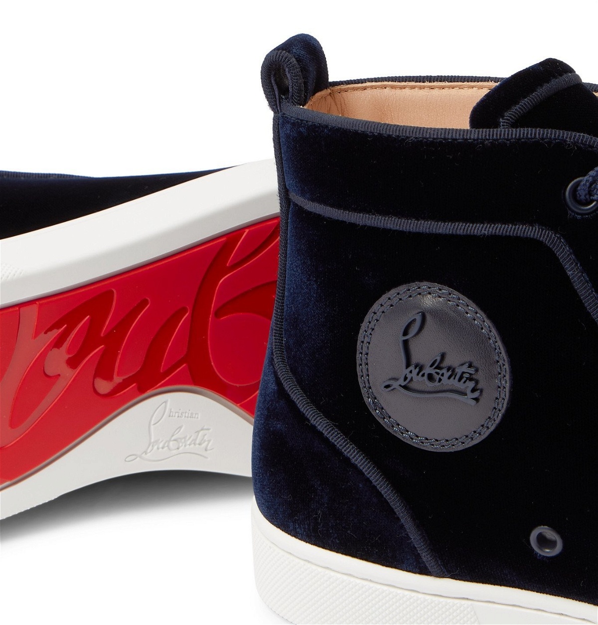 CHRISTIAN LOUBOUTIN - Louis Leather-Trimmed Velvet High-Top Sneakers - Blue  Christian Louboutin