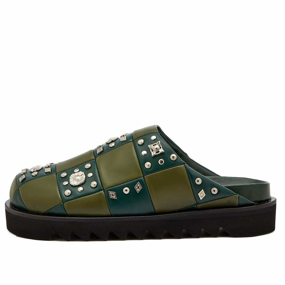 TOGA Women's Grid Stud Slip On Mule Shoes in Green Toga Pulla