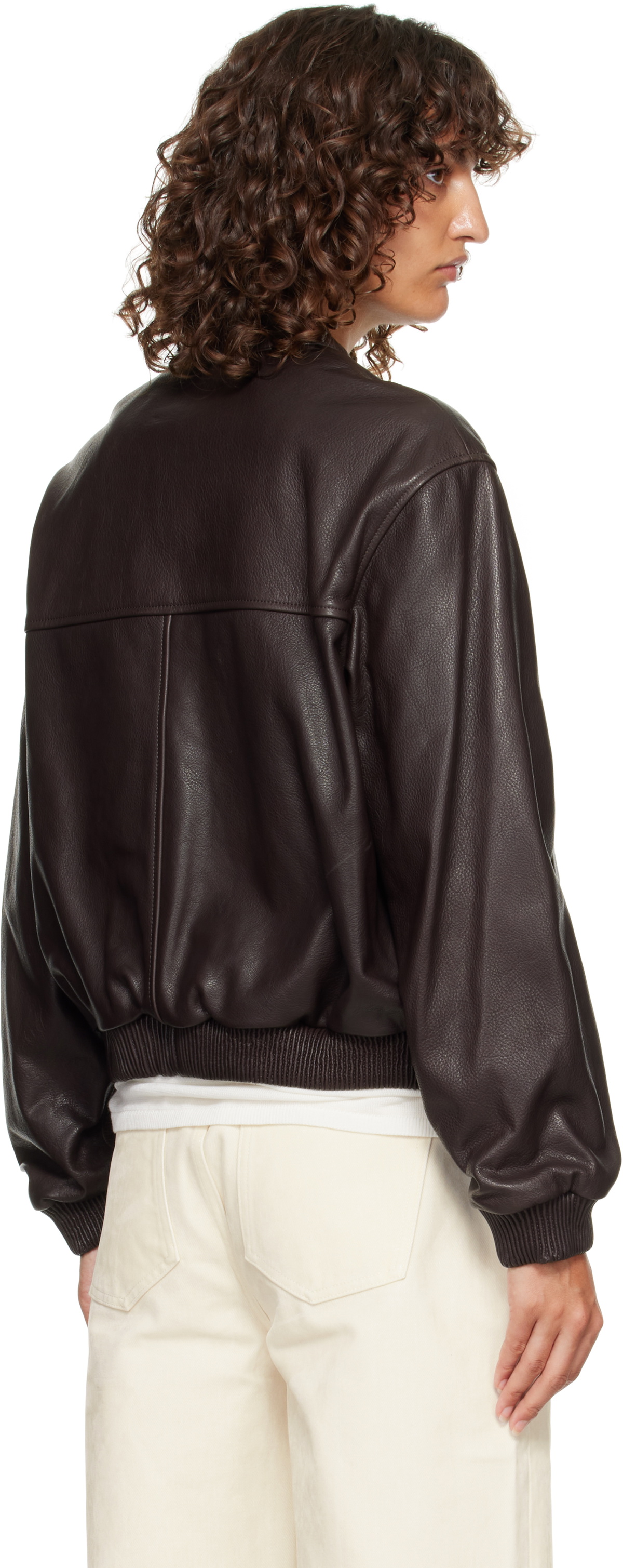 Loulou de Saison Brown Marlow Leather Bomber Jacket