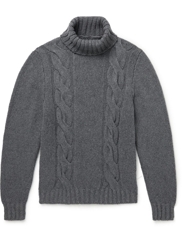 Photo: Anderson & Sheppard - Slim-Fit Cable-Knit Merino Wool Rollneck Sweater - Gray