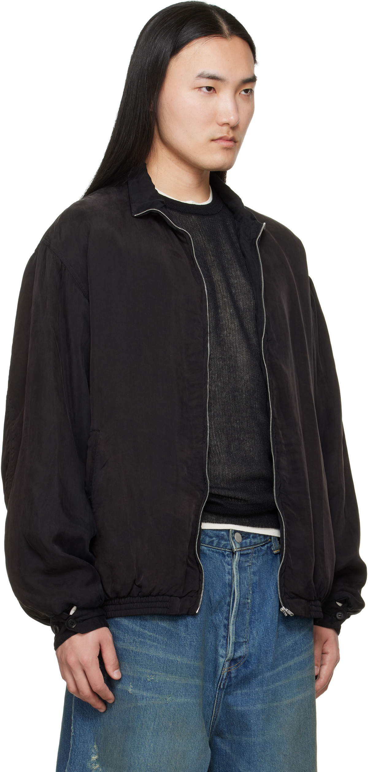 ssstein Black Cupro Fibril Vintage Zip Jacket