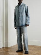 LOEWE - Logo-Embroidered Distressed Denim Overshirt - Blue