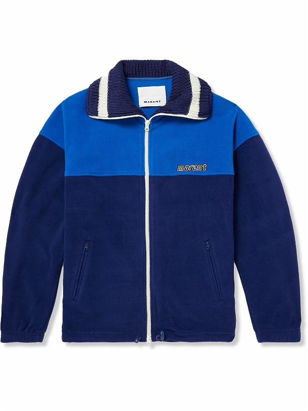 Photo: Isabel Marant - Colour-Block Logo-Embroidered Fleece Zip-Up Sweatshirt - Blue