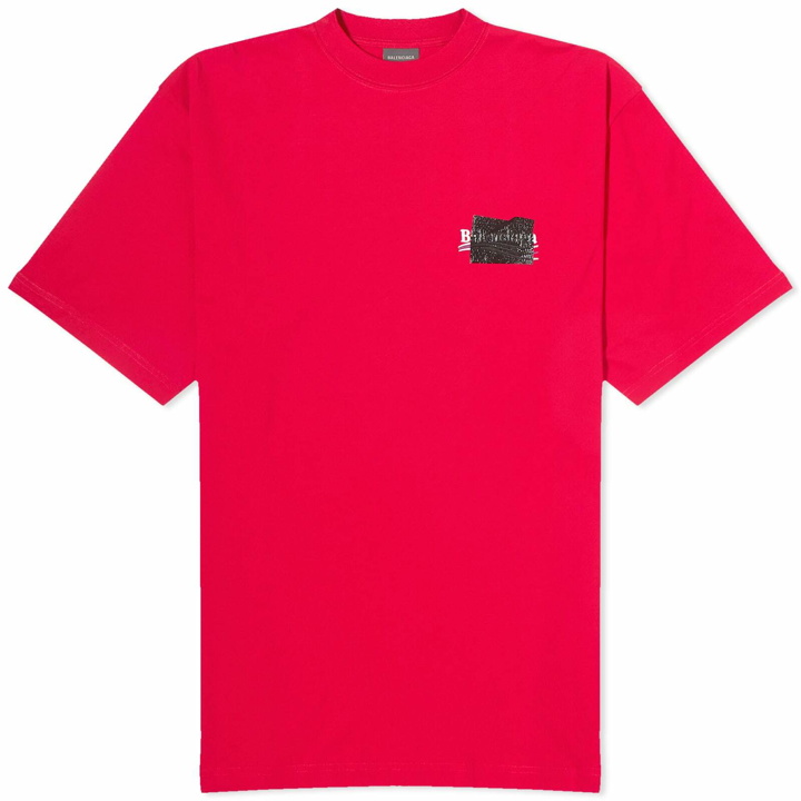 Photo: Balenciaga Men's Tape Logo T-Shirt in Red/White/Blue