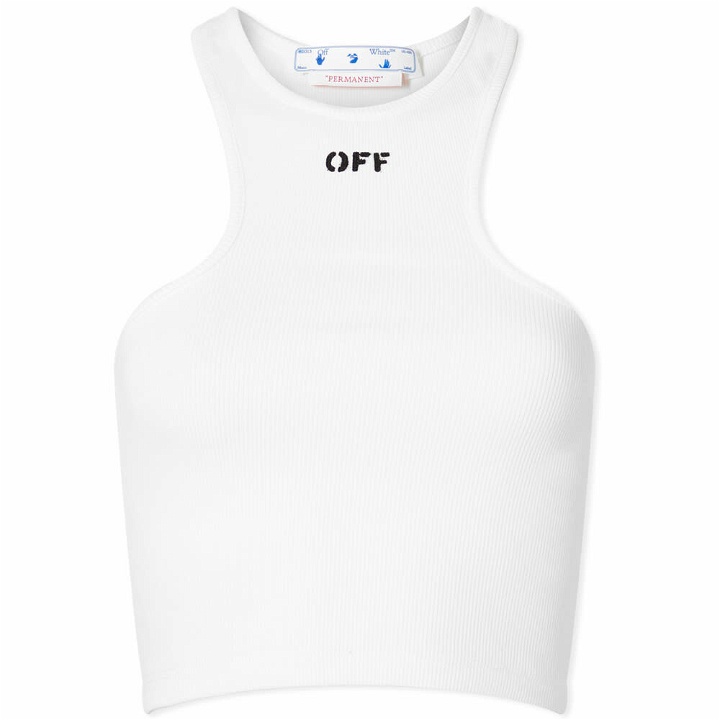 Photo: Off-White Women's Off Stamp Logo Ribbed Crop Top in White