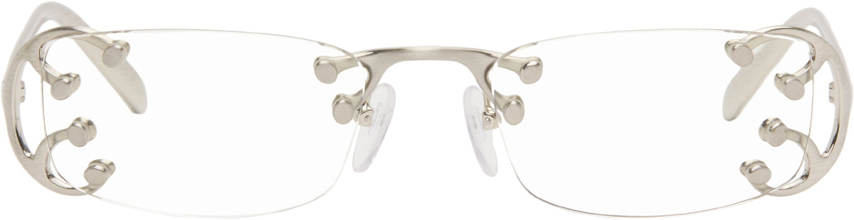 Prada Eyewear Silver Rimless Metal Glasses