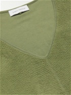 Ninety Percent - Logo-Embroidered Brushed Organic Cotton-Terry Vest - Green