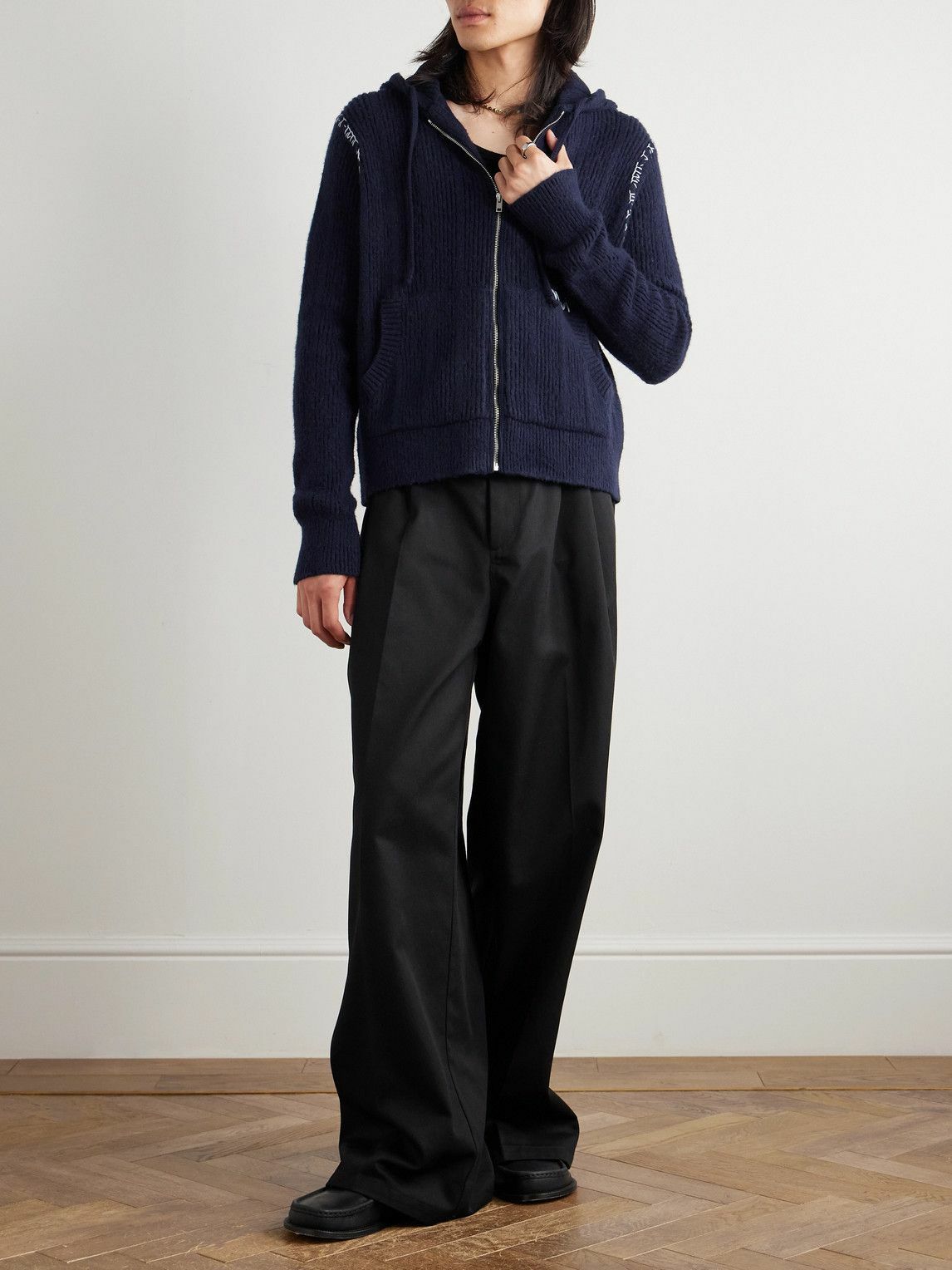 Marni - Embroidered Ribbed Wool and Cashmere-Blend Zip-Up Hoodie - Blue
