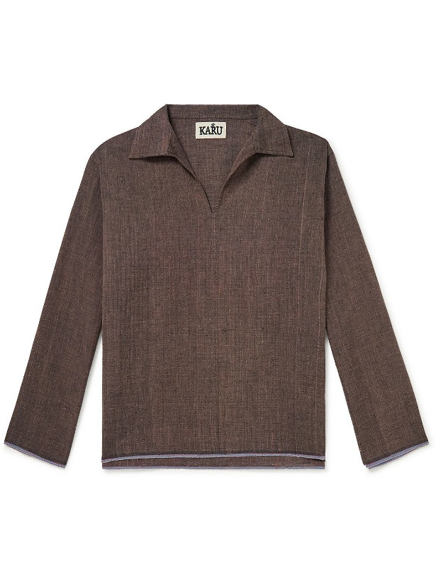 Photo: Karu Research - Embroidered Selvedge Cotton Polo Shirt - Brown