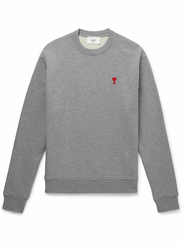 Photo: AMI PARIS - Logo-Embroidered Cotton-Jersey Sweatshirt - Gray