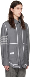 Thom Browne Gray Snap Front Shirt Jacket