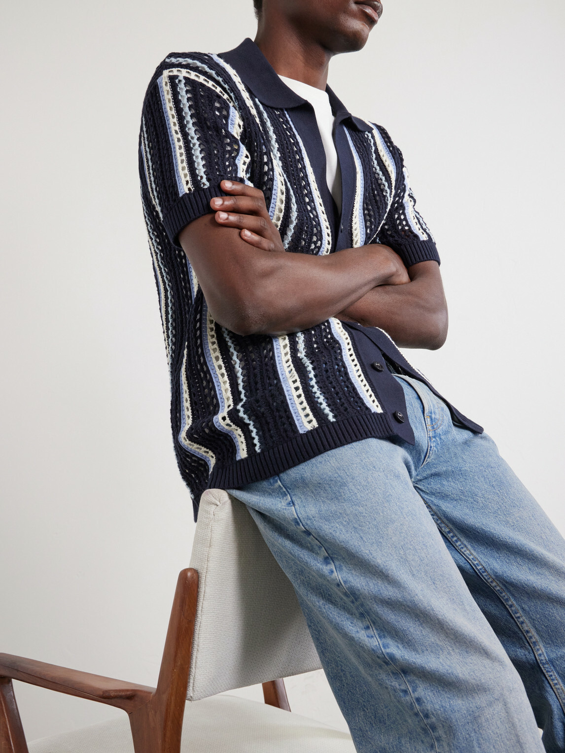 Frescobol Carioca - Pinto Crocheted Cotton Shirt - Blue