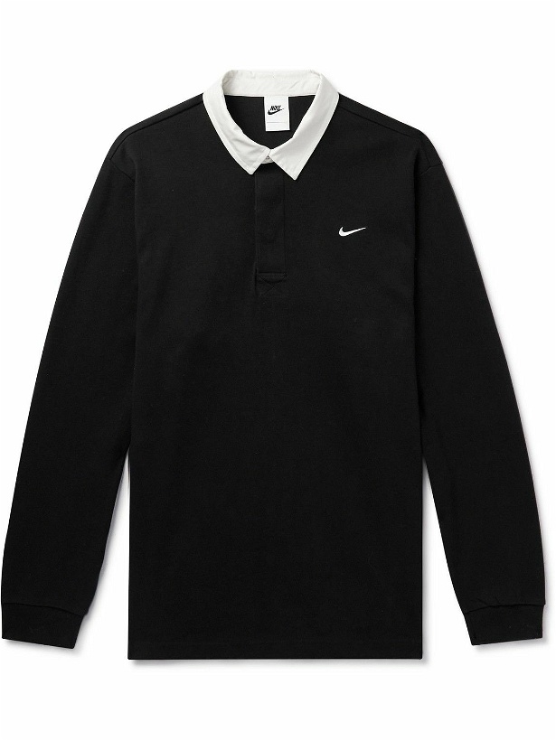 Photo: Nike - Logo-Embroidered Stretch-Cotton Jersey Rugby Polo Shirt - Black