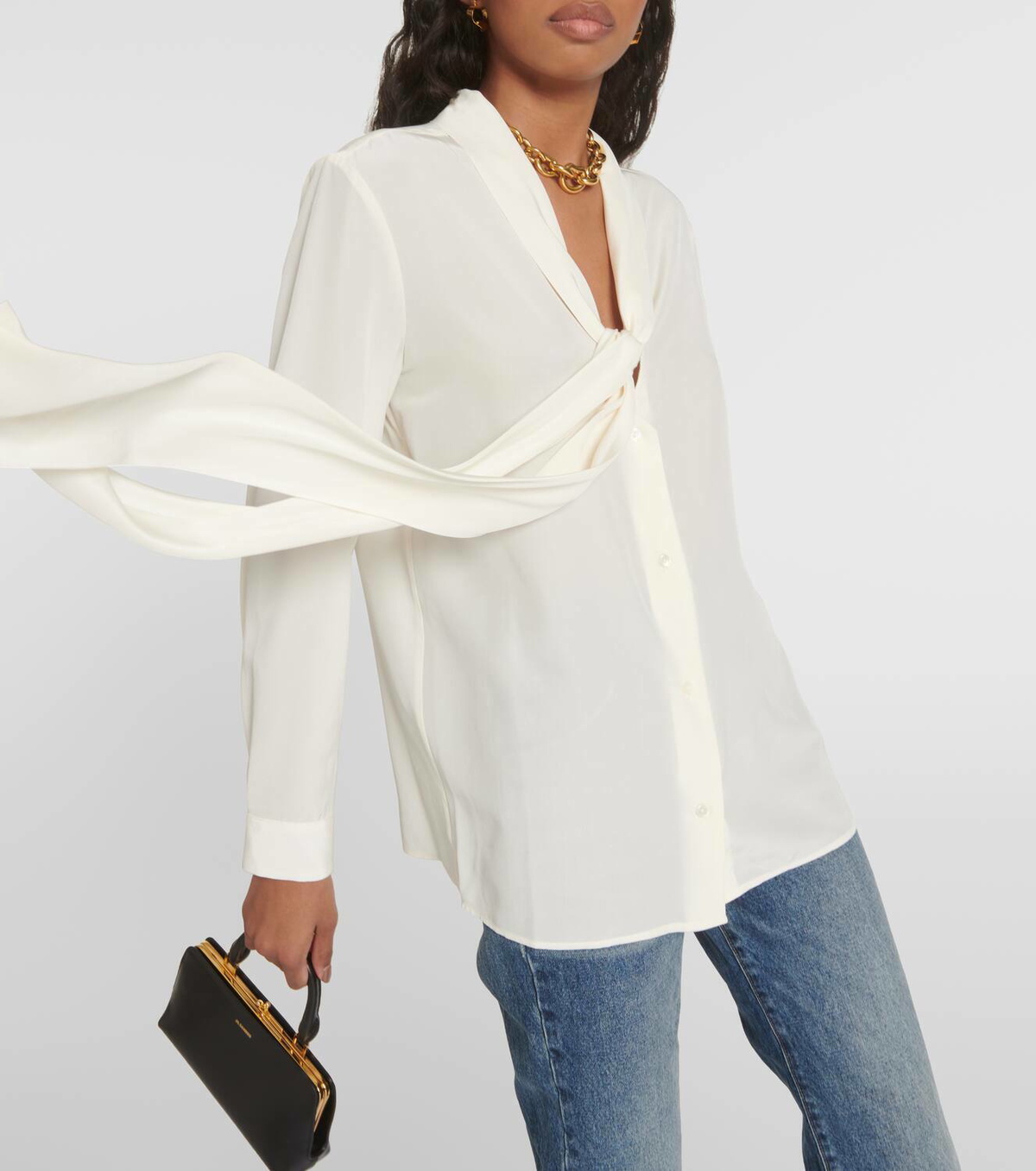 Nili Lotan Angelique silk tie-neck blouse