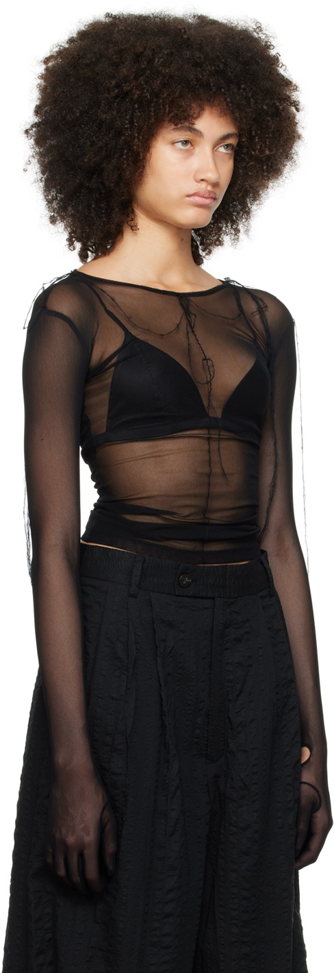 Subtle Le Nguyen Black Sheer Long Sleeve T-Shirt