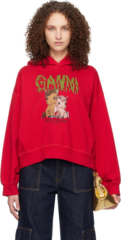 Photo: GANNI Red Graphic Cropped Hoodie