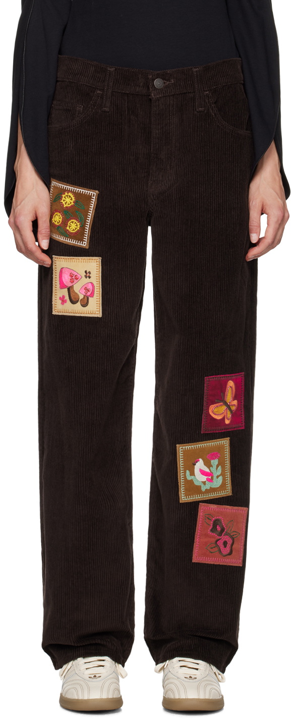 Anna Sui Brown Embroidered Patched Trousers